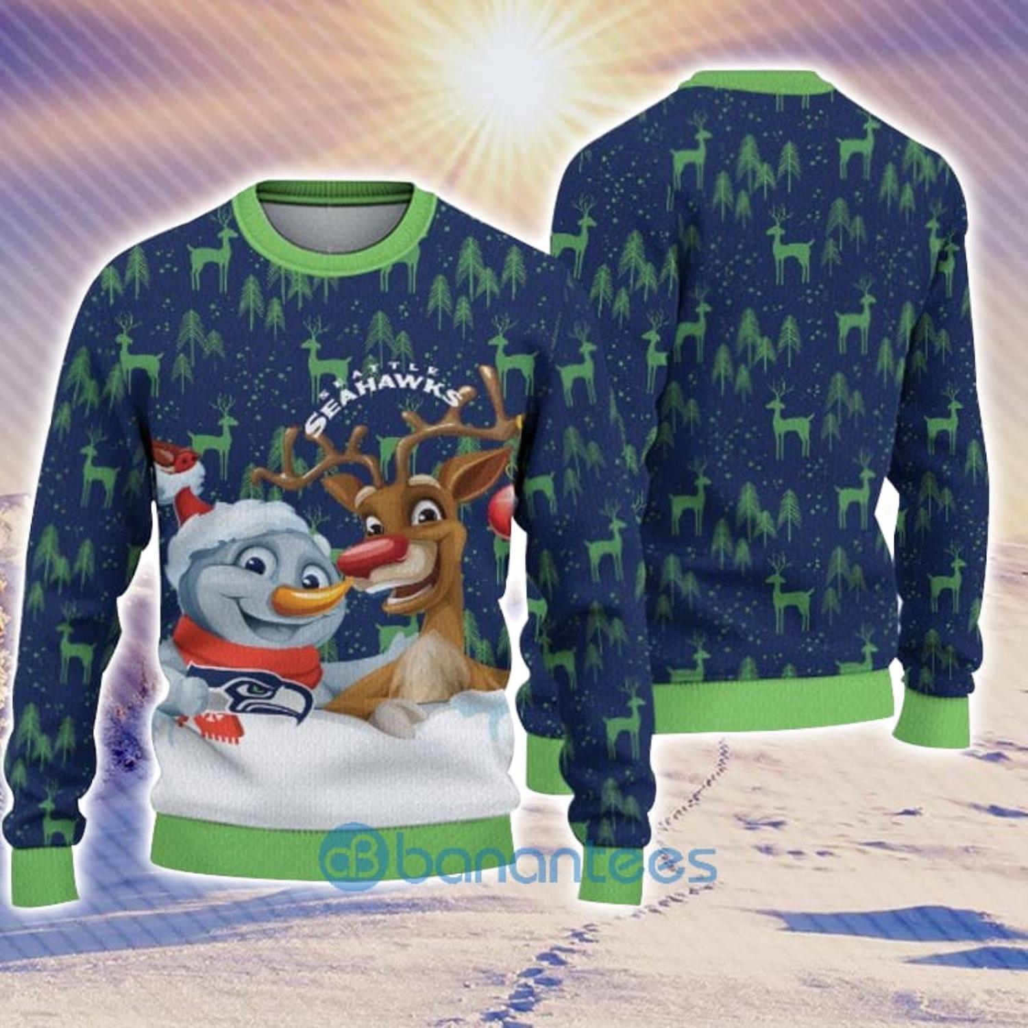 Seattle Seahawks Christmas Pine Tree All Over Printed Xmas Christmas Ugly  Sweater - Banantees