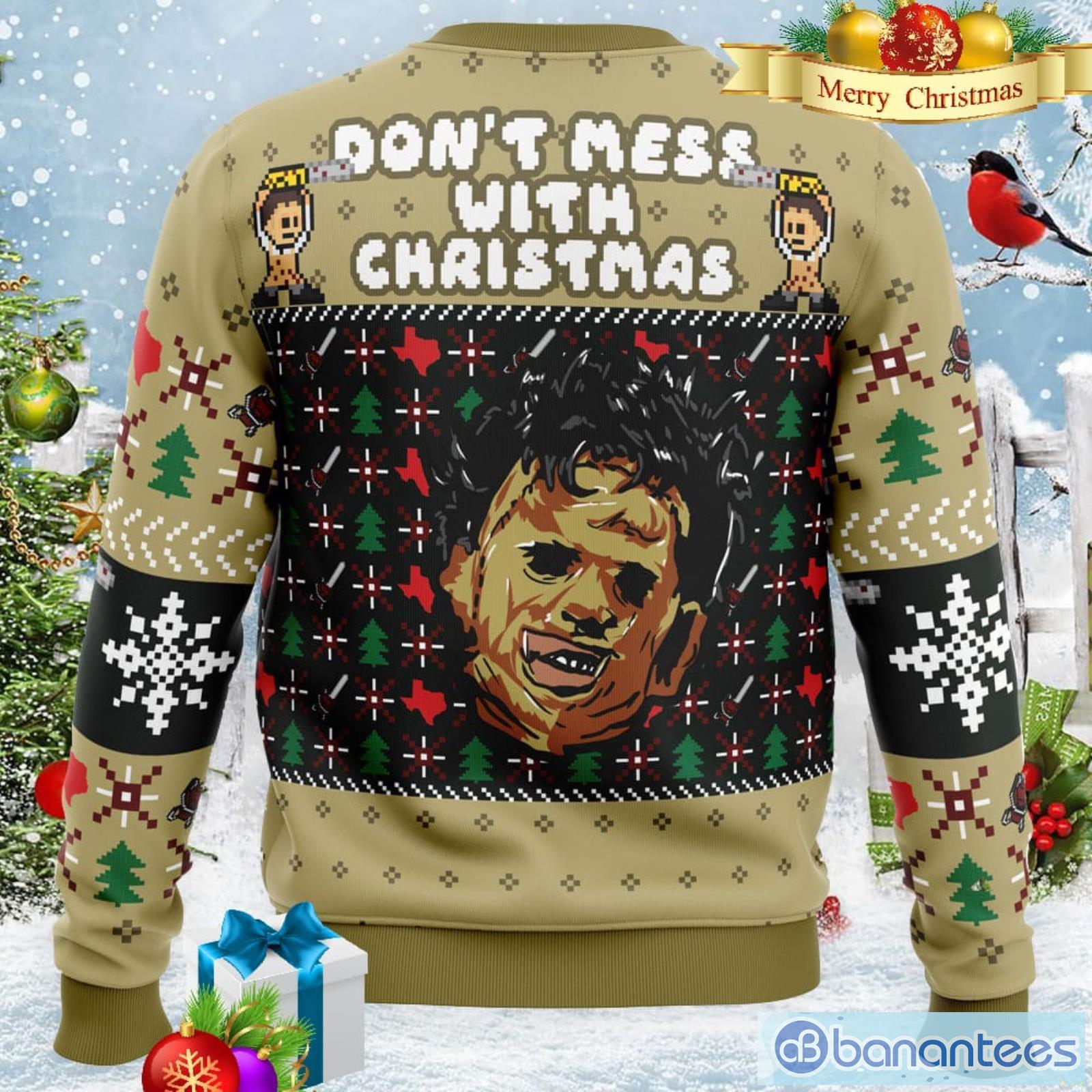 christmas in texas leatherface xmas men and women christmas gift 3d ugly christmas sweater 1 image Christmas in Texas Leatherface Xmas Men And Women Christmas Gift 3D Ugly Christmas Sweater Product Photo 2