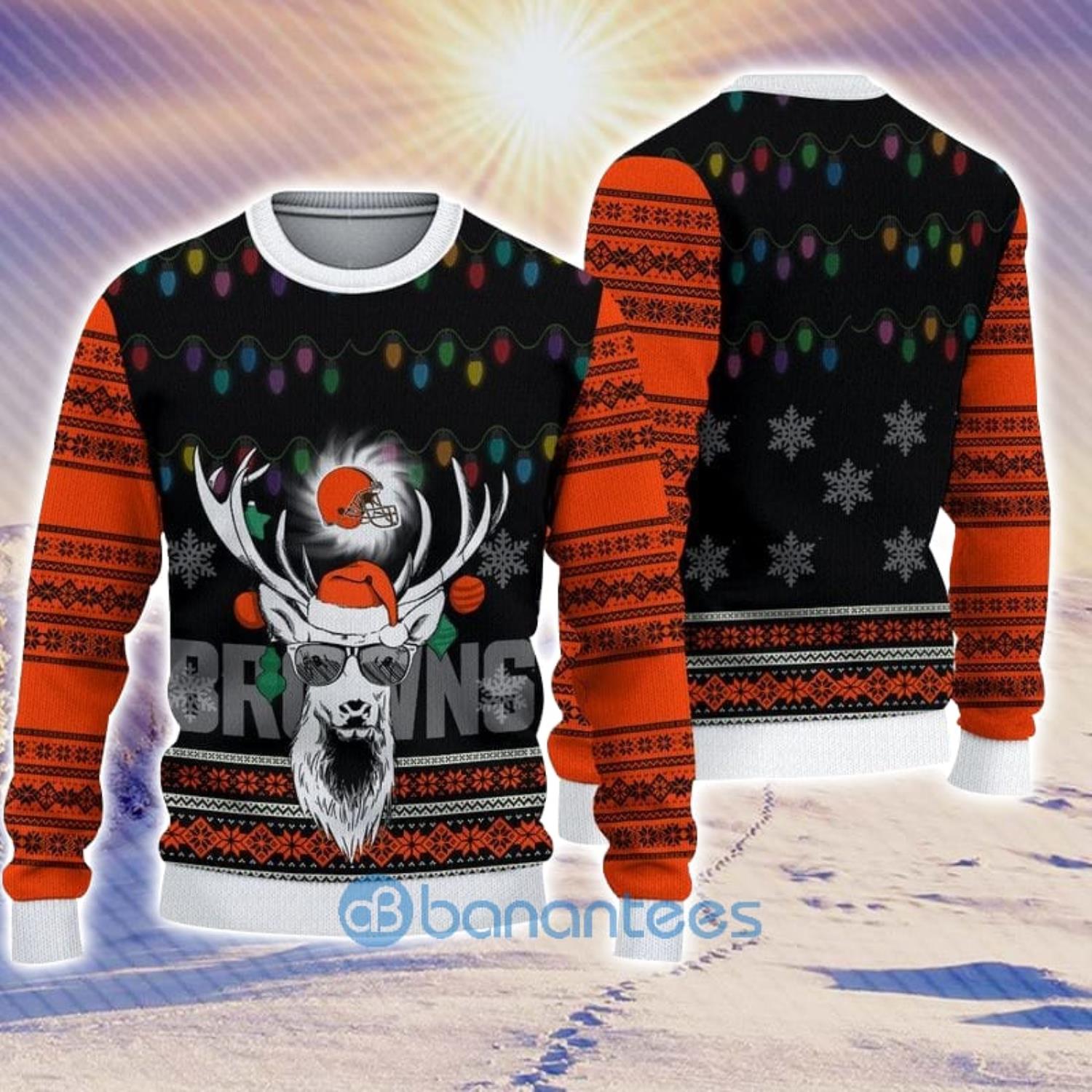 Cleveland Browns Christmas Cool Reindeer 3D Ugly Christmas Sweater For Fans  - Banantees