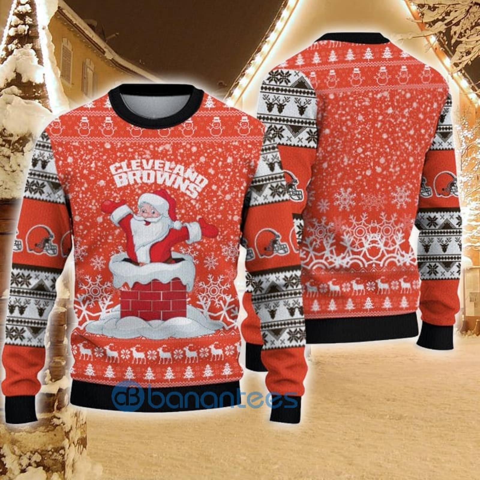 Cleveland Browns Christmas Funny Santa Claus Pattern Ugly Christmas Sweater  Christmas Gift For Family - Banantees