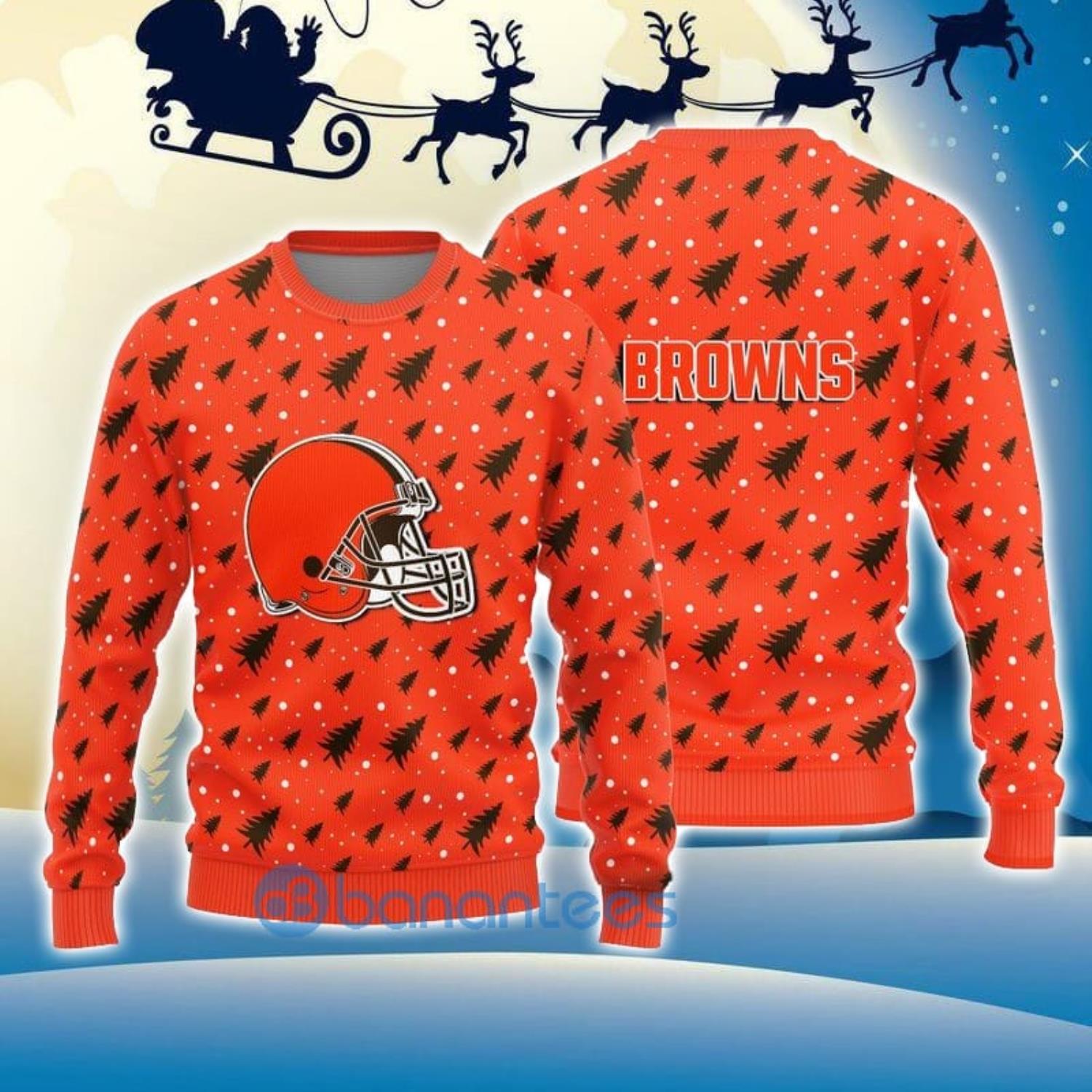 Merry Christmas Snow Pattern Funny Cute Cleveland Browns Gifts Ugly  Christmas Sweater - Banantees