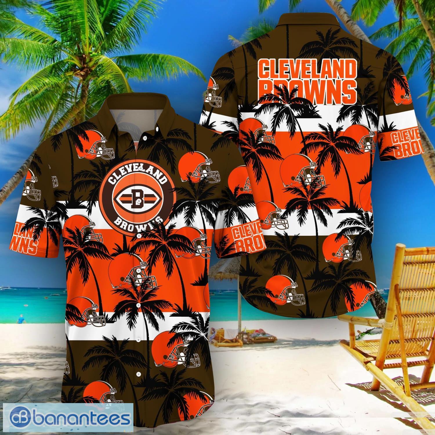 Nfl Cleveland Browns Coconut Tree Orange Trendy Hawaiian Shirt Aloha Shirt  - Trendy Aloha