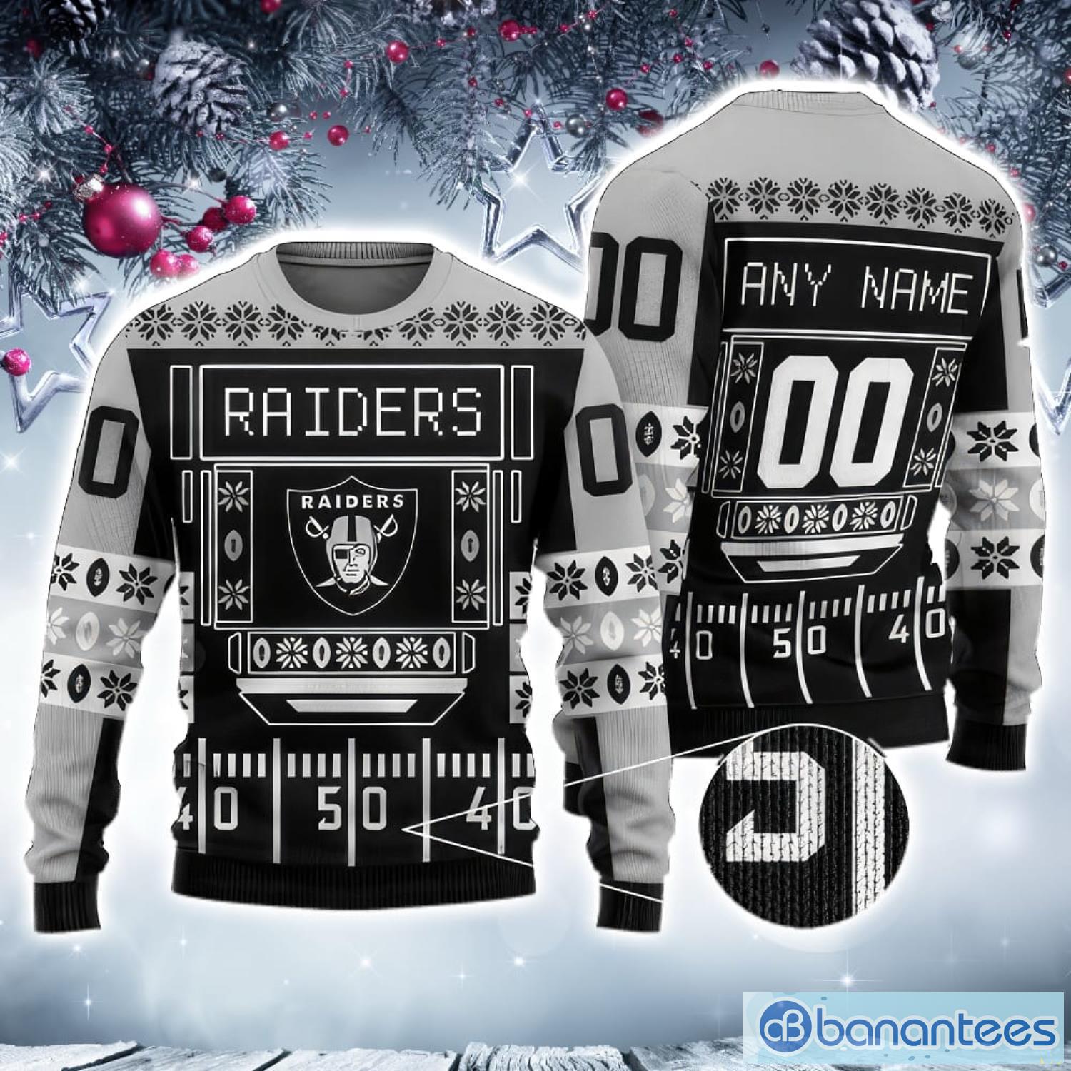 NFL Las Vegas Raiders Thermos 3D Ugly Christmas Sweater Custom Number And  Name - YesItCustom