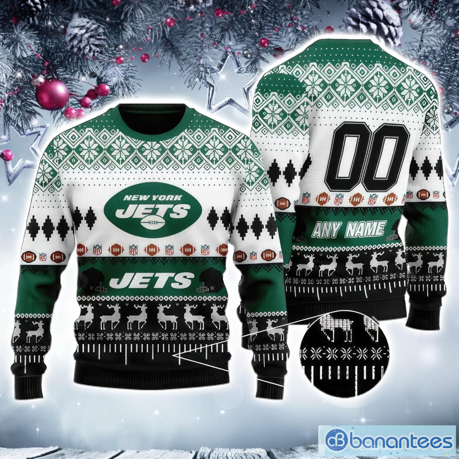 New York Jets Football Team Logo Custom Name Ugly Christmas