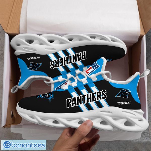 Custom Name Carolina Panthers Running Sneakers Striped Style Max Soul Shoes For Fans Product Photo 2