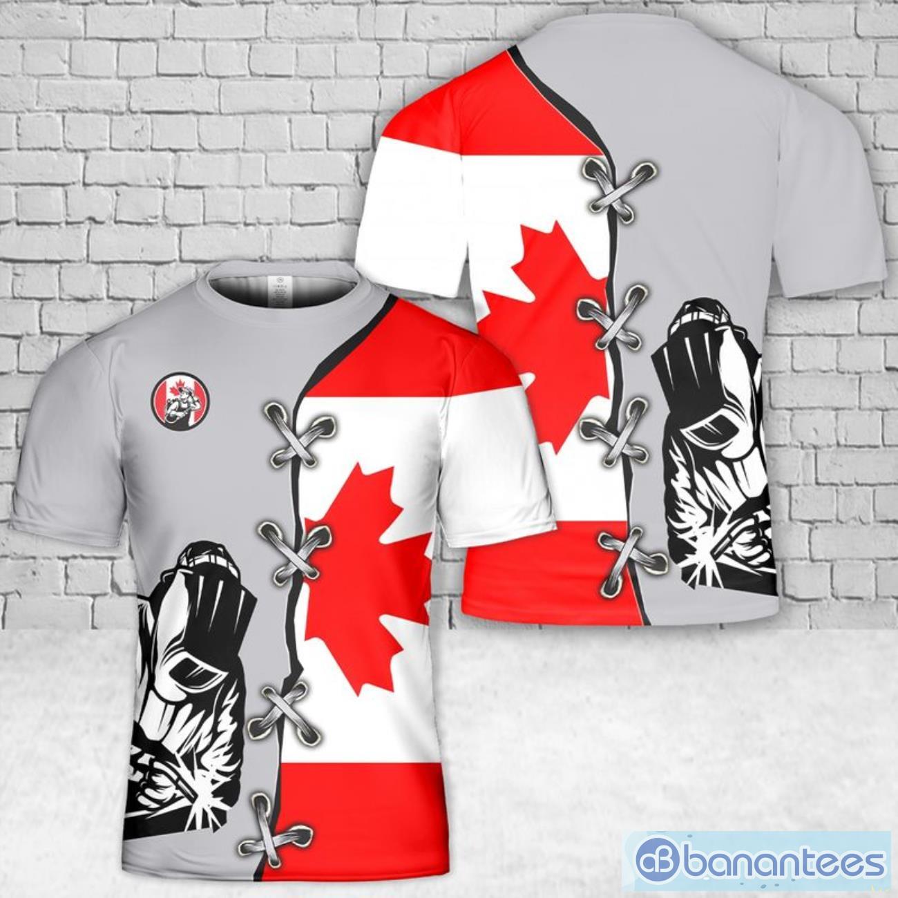 Custom Name Grey Welder Working With Tool Canada Flag T-Shirt 3D All Over  Printed - Banantees