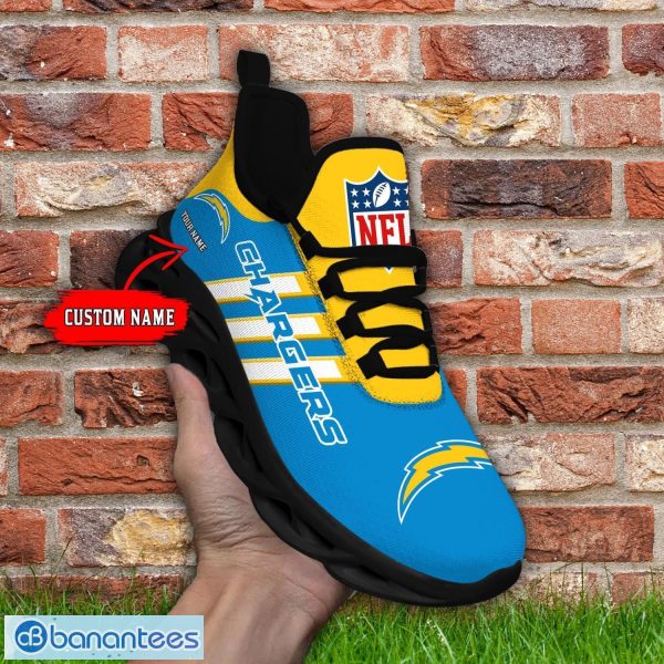 Custom Name Los Angeles Chargers Running Sneakers Striped Style Max Soul Shoes For Fans Product Photo 2