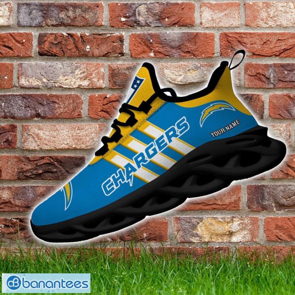 Custom Name Los Angeles Chargers Running Sneakers Striped Style Max Soul Shoes For Fans Product Photo 3