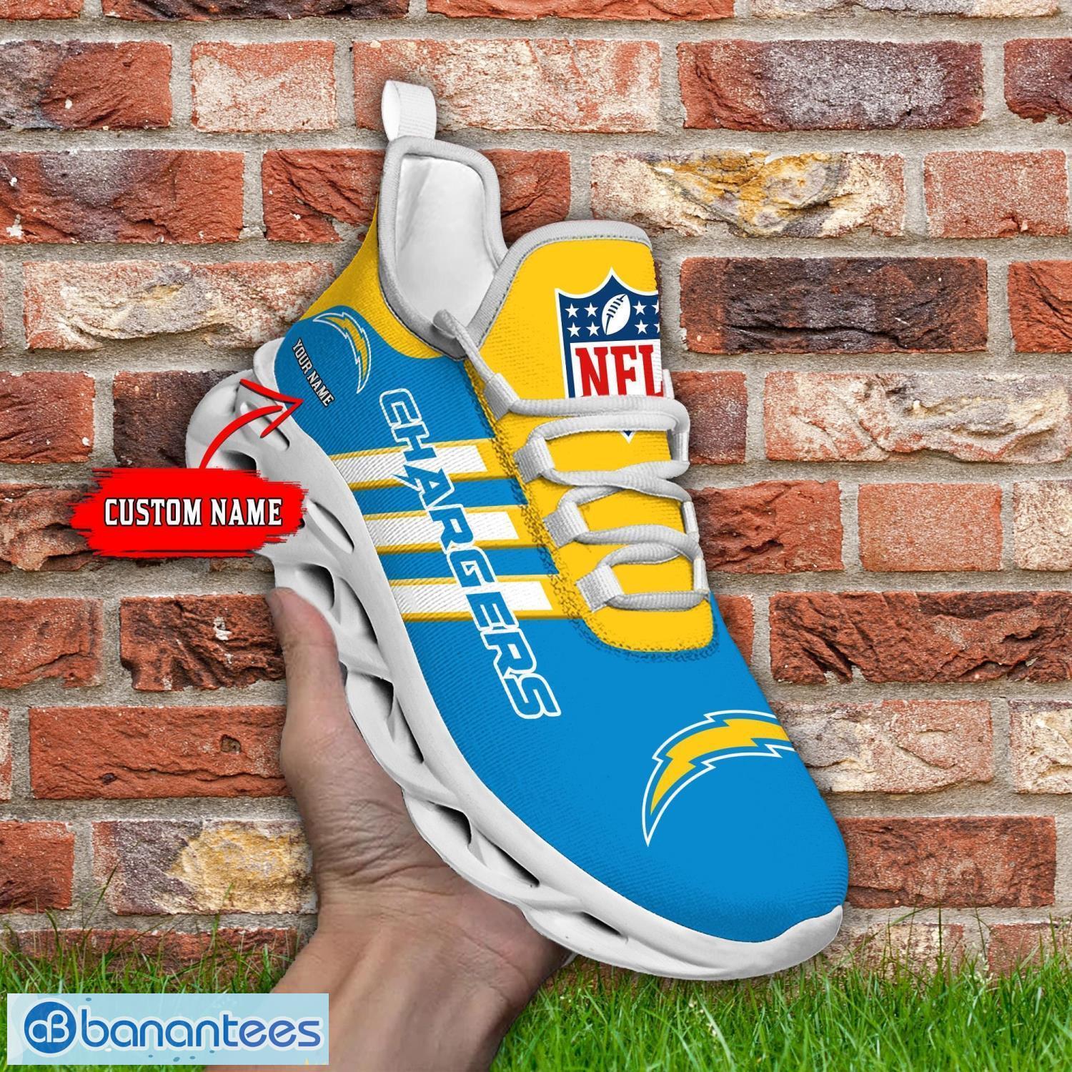 Custom Name Los Angeles Chargers Running Sneakers Striped Style Max Soul Shoes For Fans Product Photo 1
