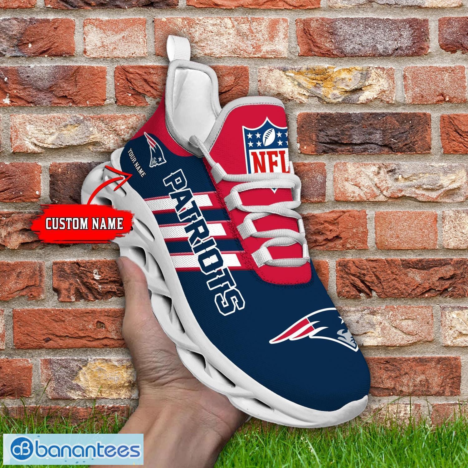 Custom Name New England Patriots Running Sneakers Striped Style Max Soul Shoes For Fans Product Photo 1