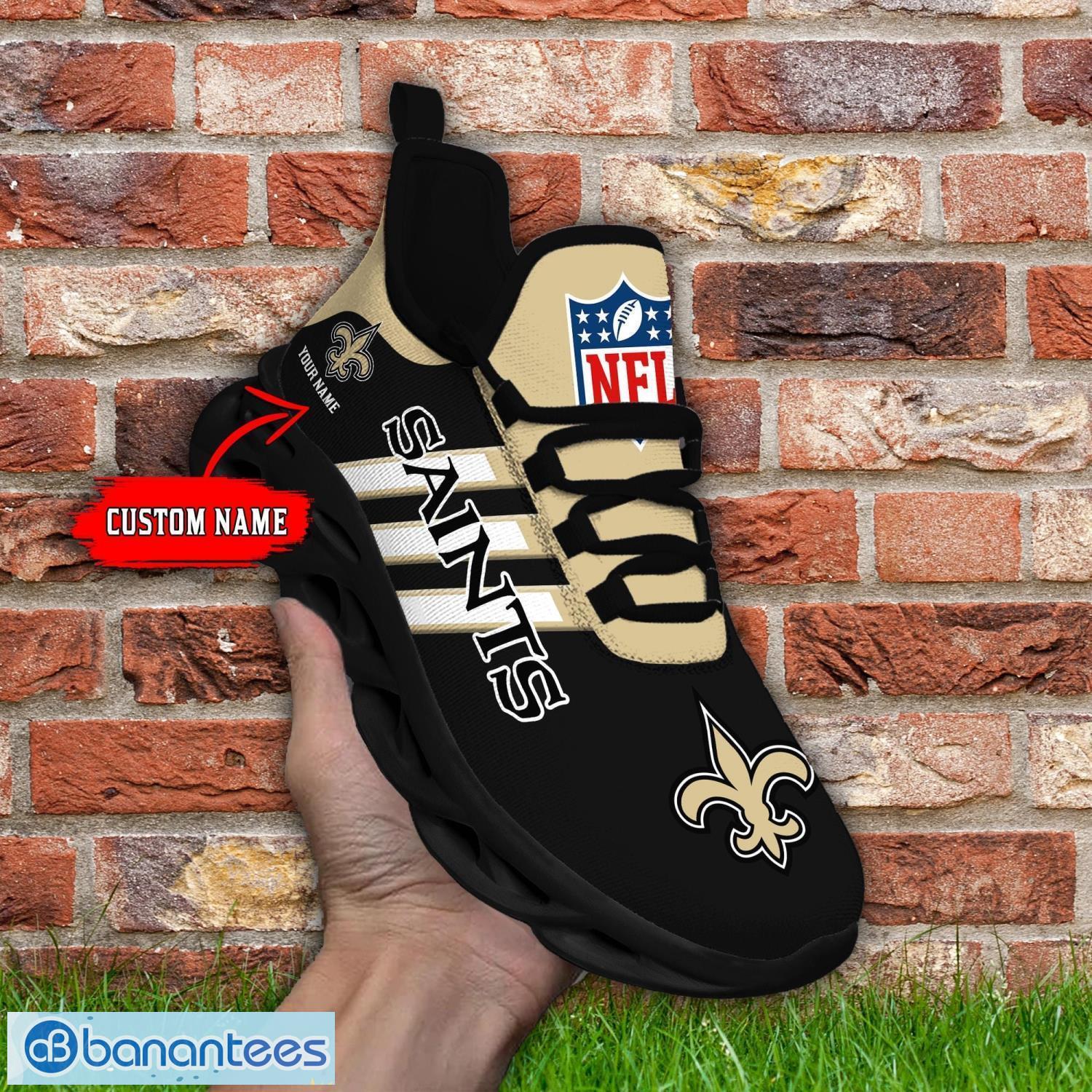 Custom Name New Orleans Saints Running Sneakers Striped Style Max Soul Shoes For Fans Product Photo 1