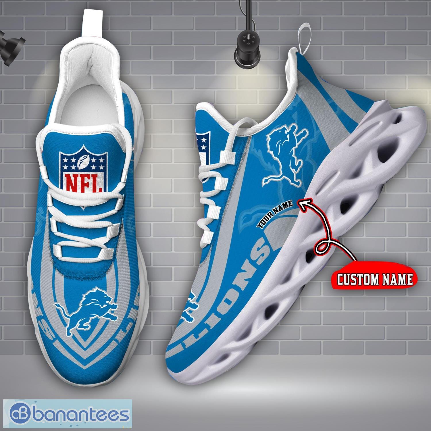 NFL Detroit Lions Custom Name Silver Blue Max Soul Shoes Gift For Fans Sport