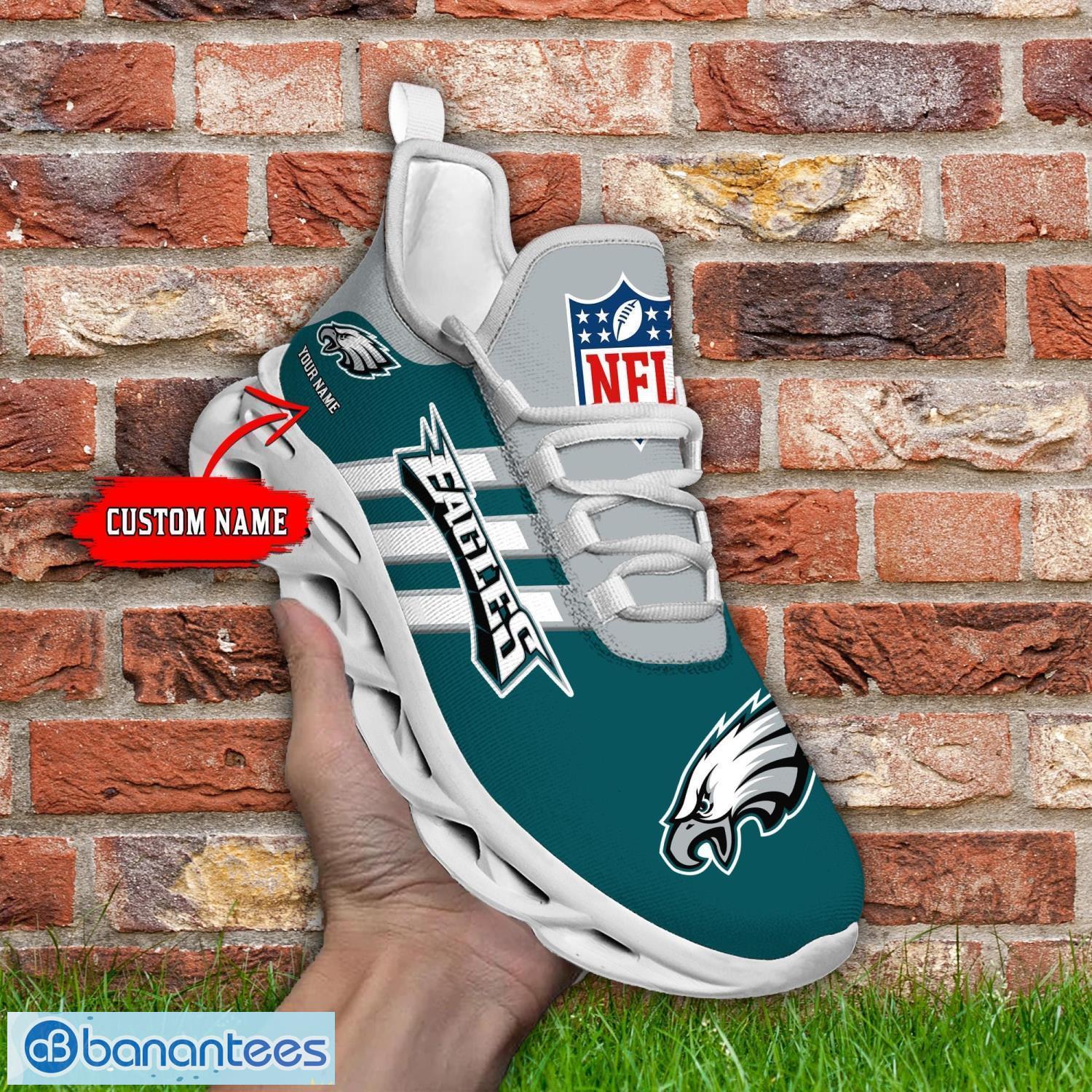 Custom Name Philadelphia Eagles Running Sneakers Striped Style Max Soul Shoes For Fans Product Photo 1