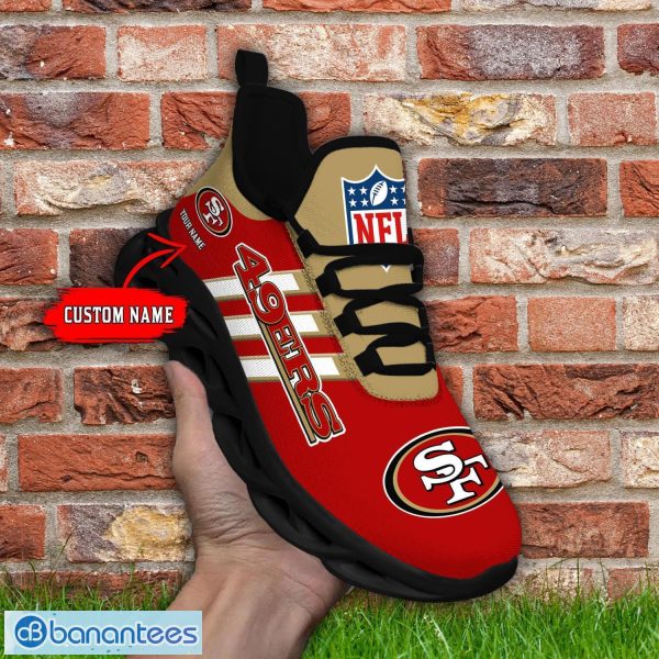 Custom Name San Francisco 49ers Running Sneakers Striped Style Max Soul Shoes For Fans Product Photo 2