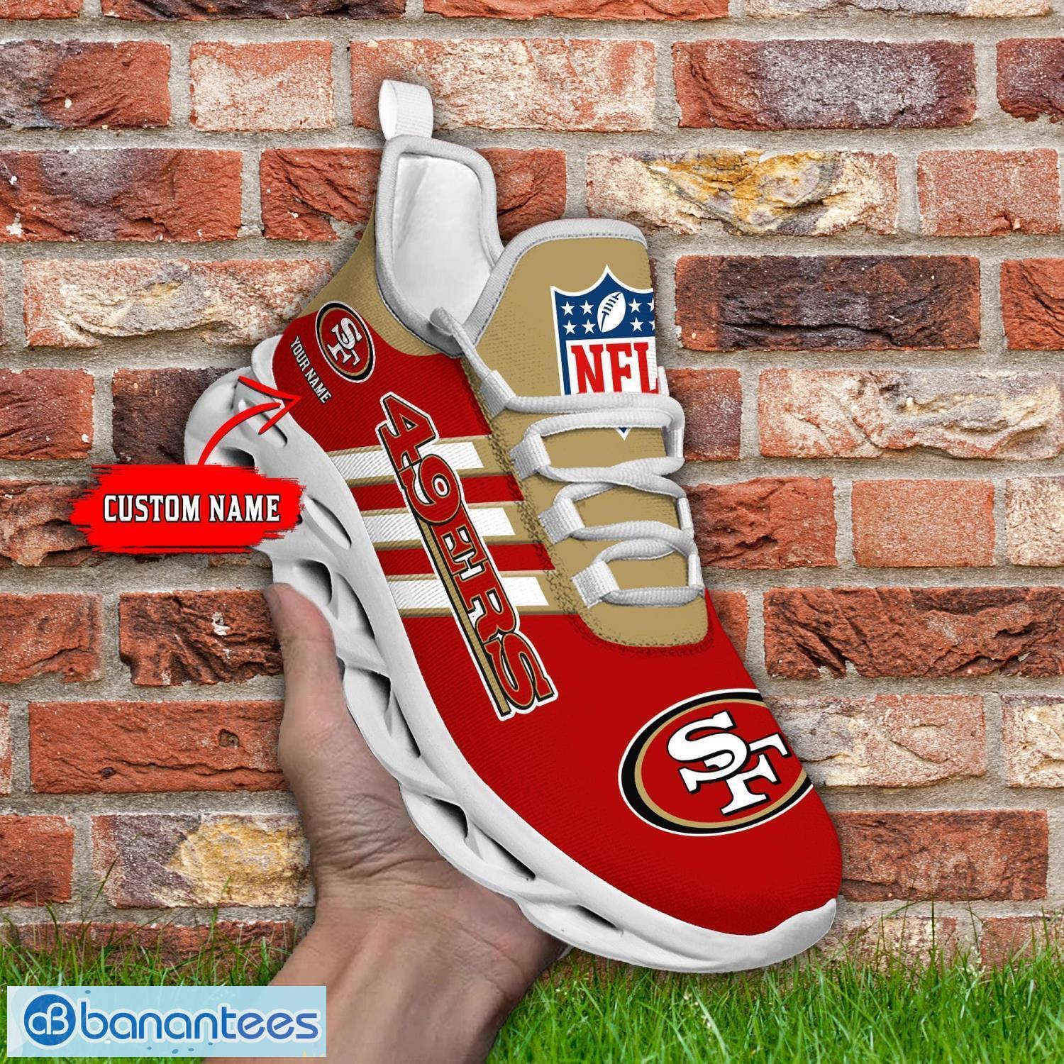 Custom Name San Francisco 49ers Running Sneakers Striped Style Max Soul Shoes For Fans Product Photo 1