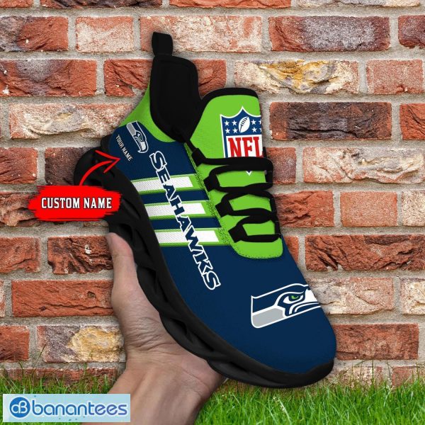 Custom Name Seattle Seahawks Running Sneakers Striped Style Max Soul Shoes For Fans Product Photo 2