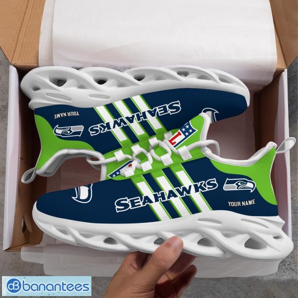 Custom Name Seattle Seahawks Running Sneakers Striped Style Max Soul Shoes For Fans Product Photo 3
