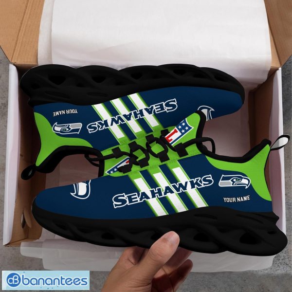Custom Name Seattle Seahawks Running Sneakers Striped Style Max Soul Shoes For Fans Product Photo 4