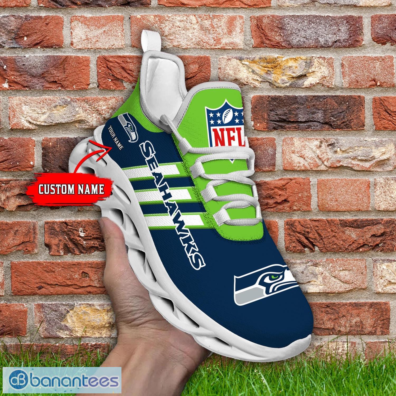 Custom Name Seattle Seahawks Running Sneakers Striped Style Max Soul Shoes Product Photo 1