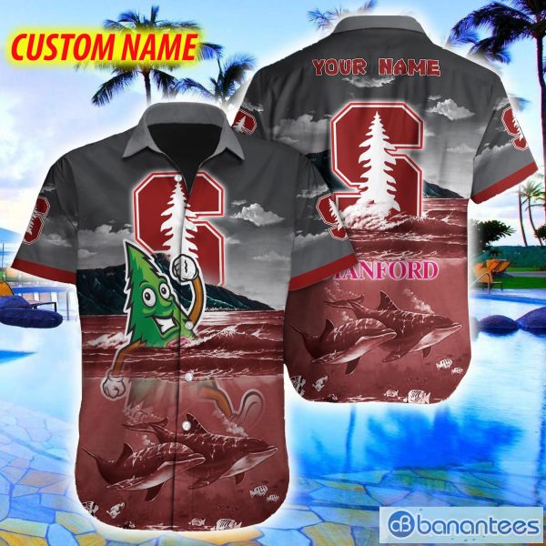 Custom Name Stanford Cardinal NCAA Logo Dolphin Beach Funny Hawaiian Shirt - Custom Name Stanford Cardinal NCAA Logo Dolphin Beach Funny Hawaiian Shirt