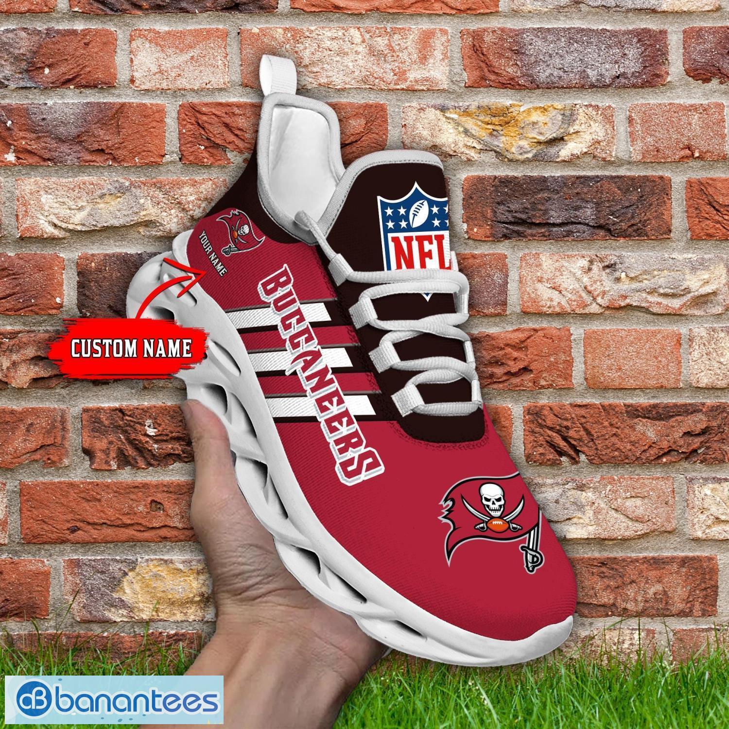 Custom Name Tampa Bay Buccaneers Running Sneakers Striped Style Max Soul Shoes For Fans Product Photo 1