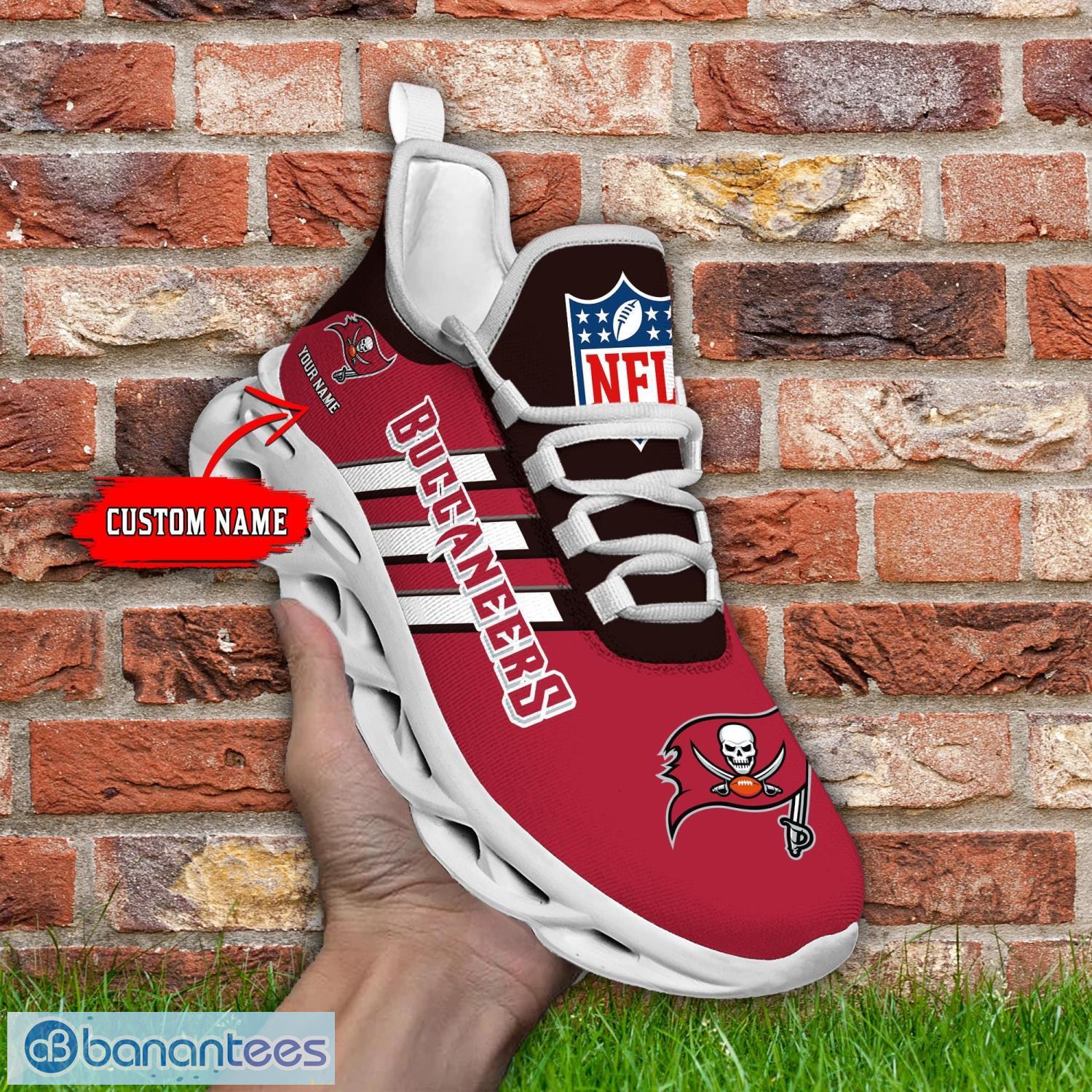 Custom Name Tampa Bay Buccaneers Running Sneakers Striped Style Max Soul Shoes Product Photo 1