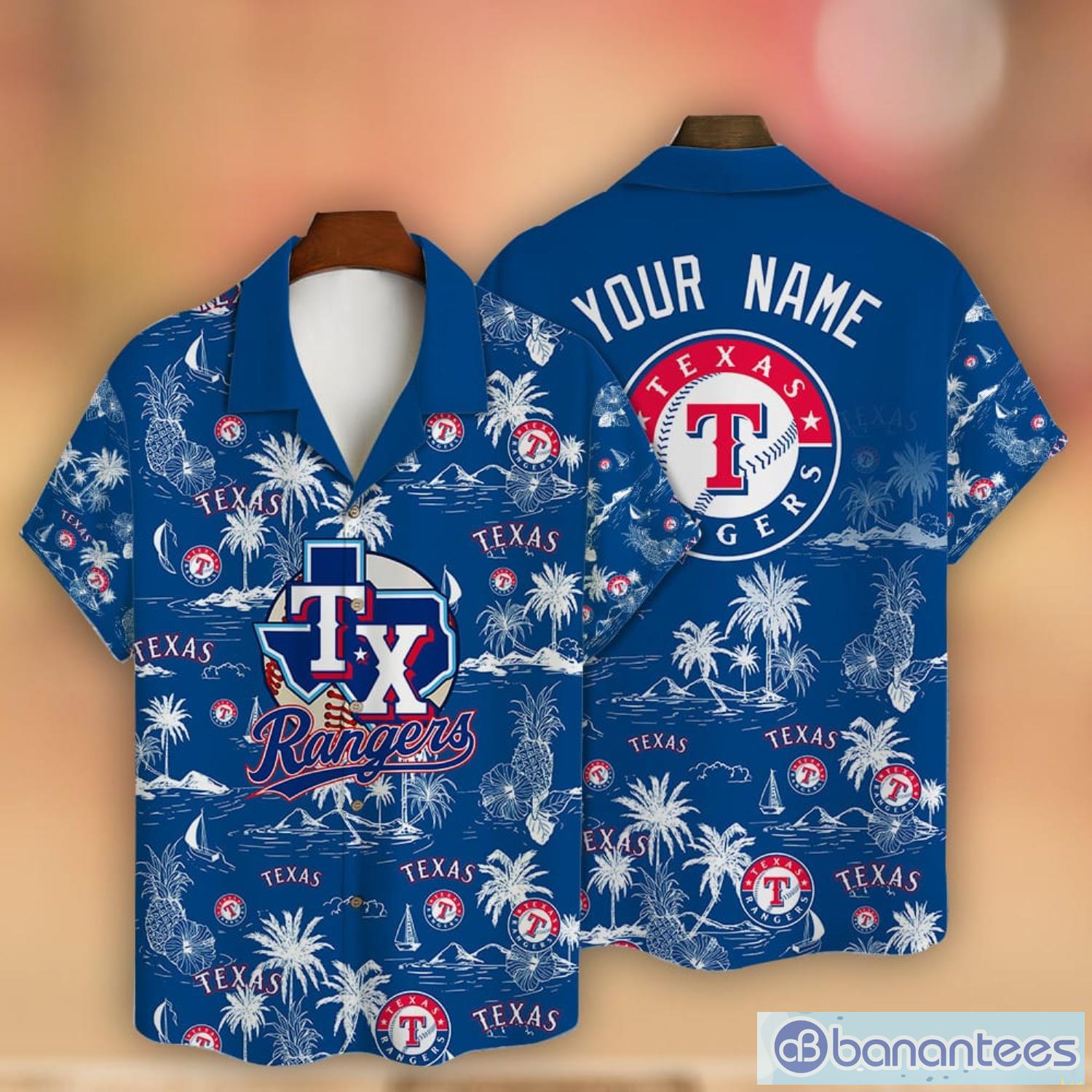 Custom Name Texas Rangers Baseball Pattern Vintage Hawaiian Shirt