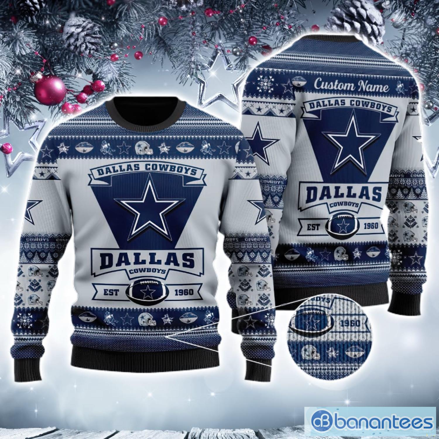 NFL Dallas Cowboys Custom Name And Number For Sport Fans Ugly Christmas  Sweater - Banantees