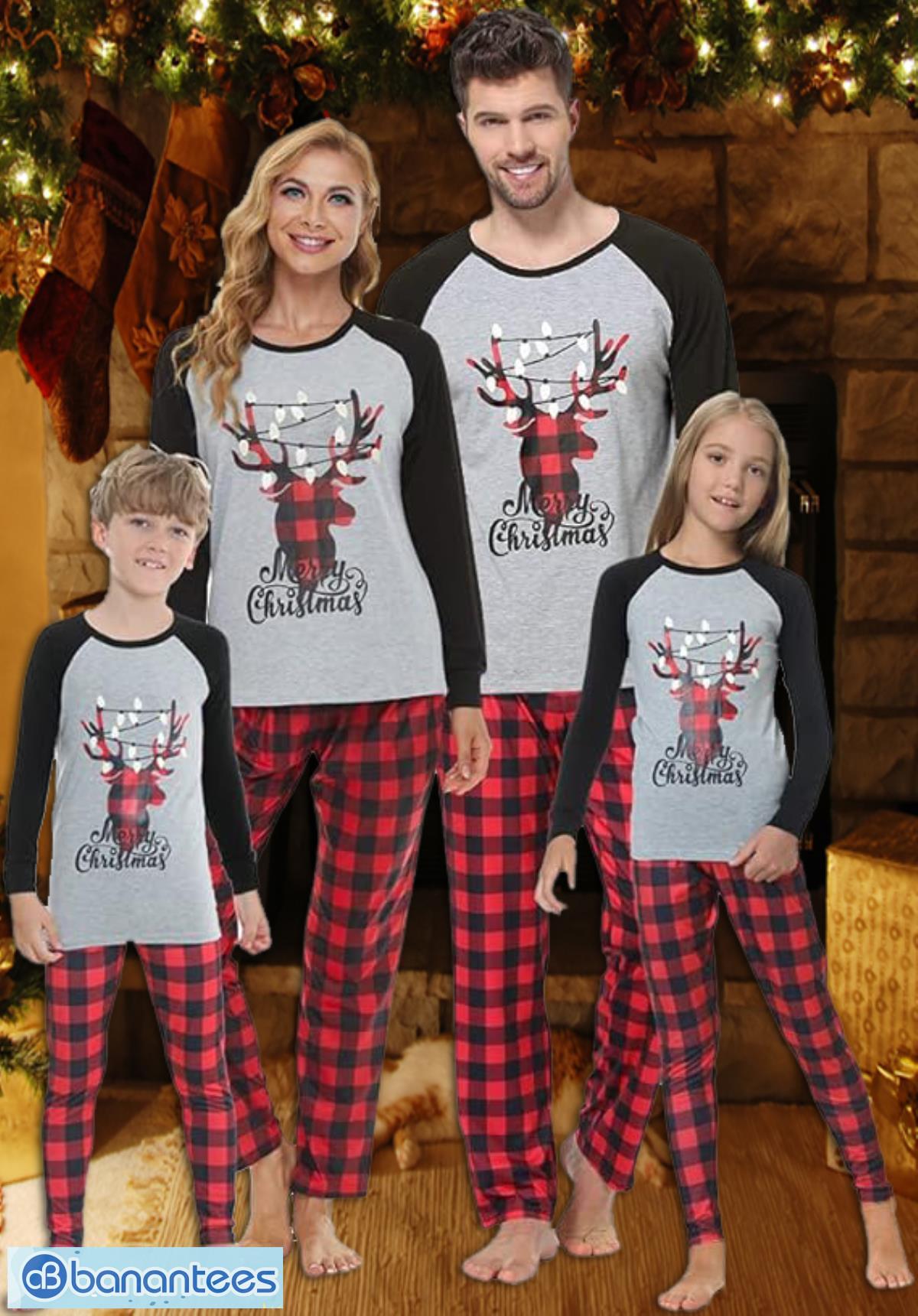 Deer With Christmas Light Matching Family Christmas Pajamas Set All Over  Print Pajamas - Banantees