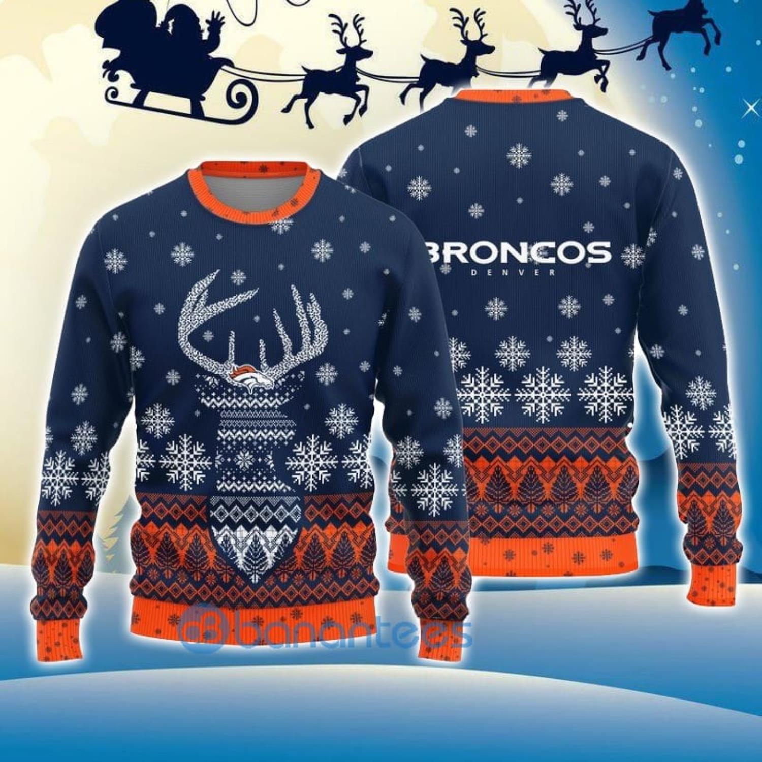 Denver Broncos Christmas Big Reindeer Pattern Christmas Gift 3D Ugly  Christmas Sweater - Banantees