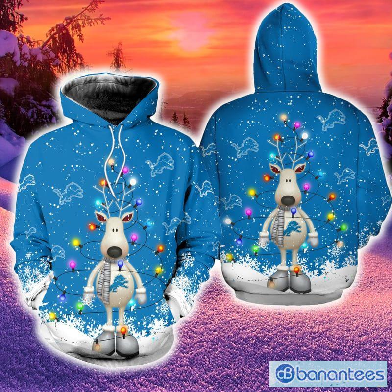 Detroit Lions Christmas 3D Hoodie Zip Hoodie Blue Print Holiday Gift For  Fans - Banantees