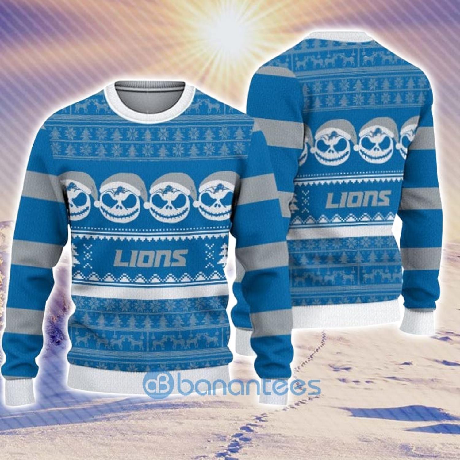 Detroit Lions Jack Skellington Halloween Holiday Party Ugly Christmas  Sweater