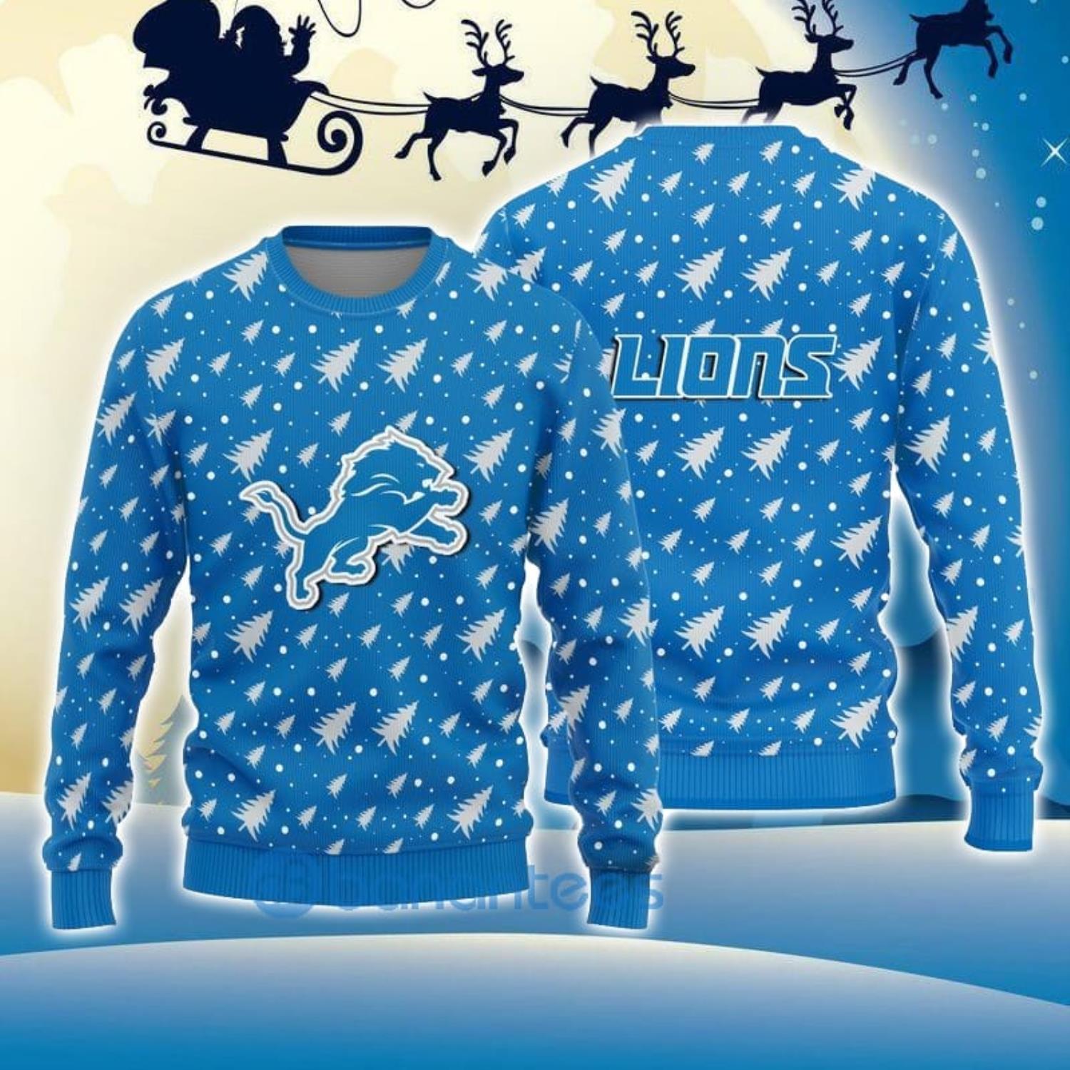 Detroit Lions Basic Pattern Ugly Christmas Sweater - Banantees