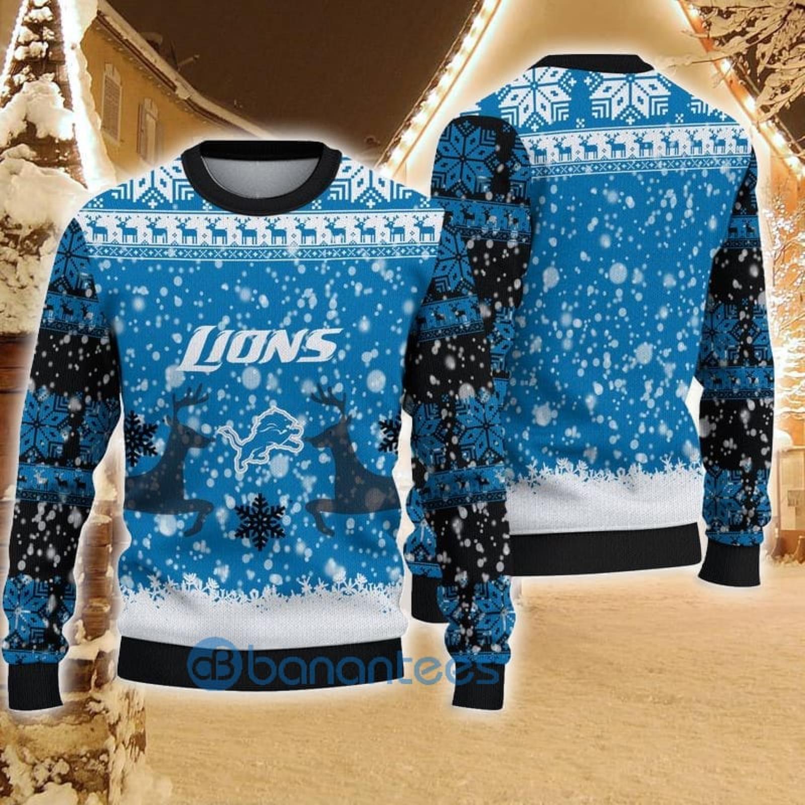 Detroit Lions Christmas Reindeer Winter Pattern Ugly Christmas Sweater  Christmas Gift For Family - Banantees