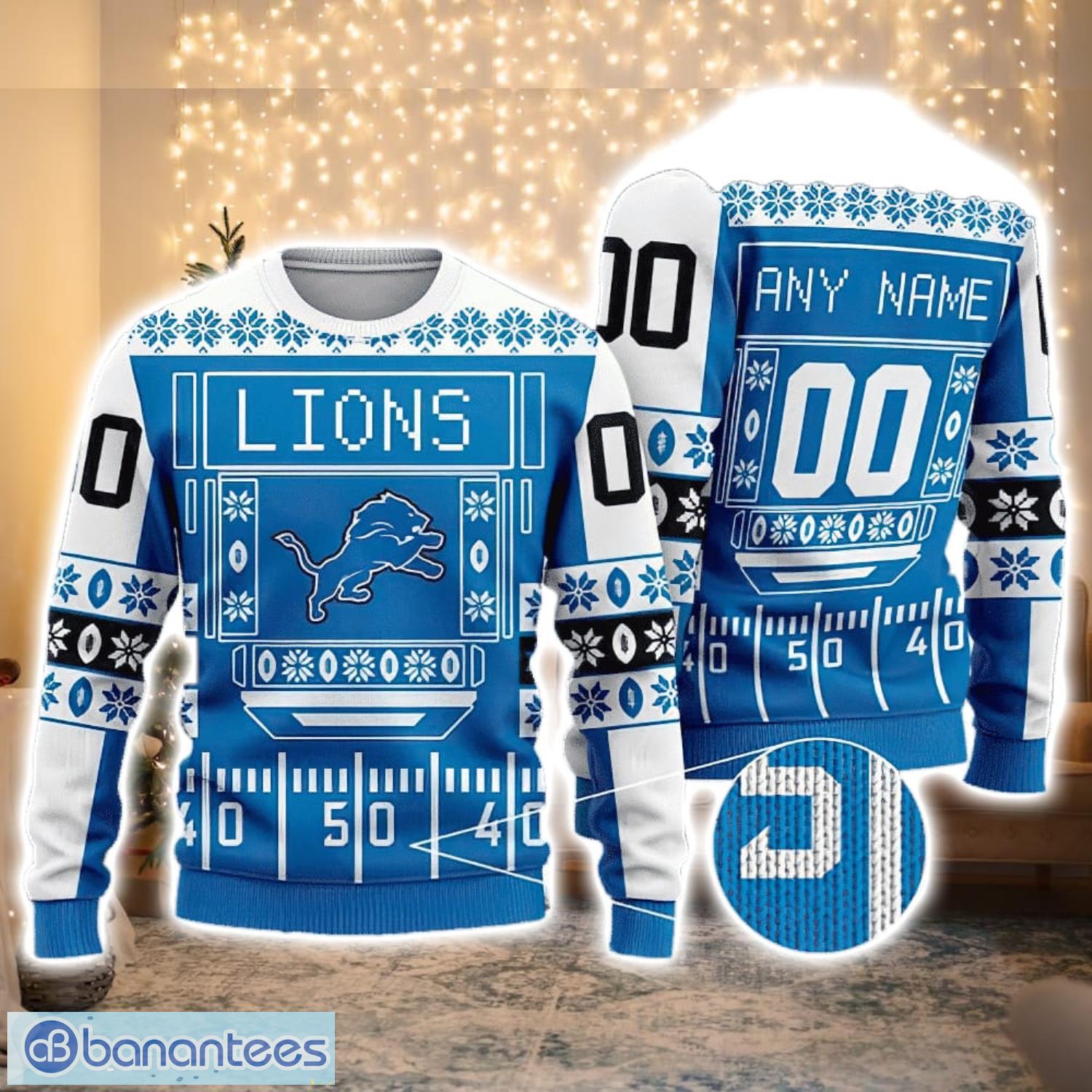 Detroit Lions Nfl Custom Name And Number For Sport Fans Ugly Christmas  Sweater - Banantees