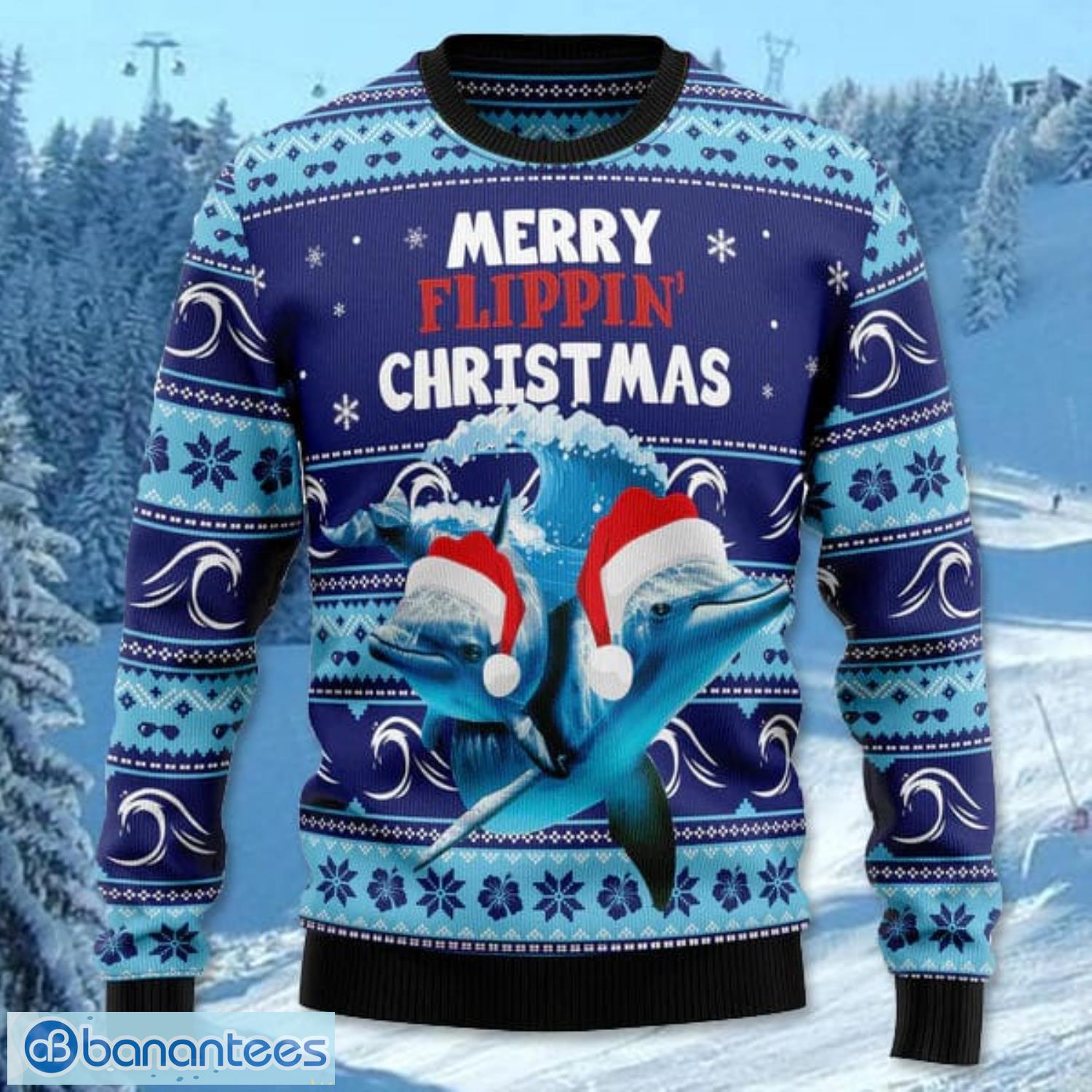 dolphin flippin christmas all over printed 3d ugly christmas sweater noel men and women gift 1 image Dolphin Flippin