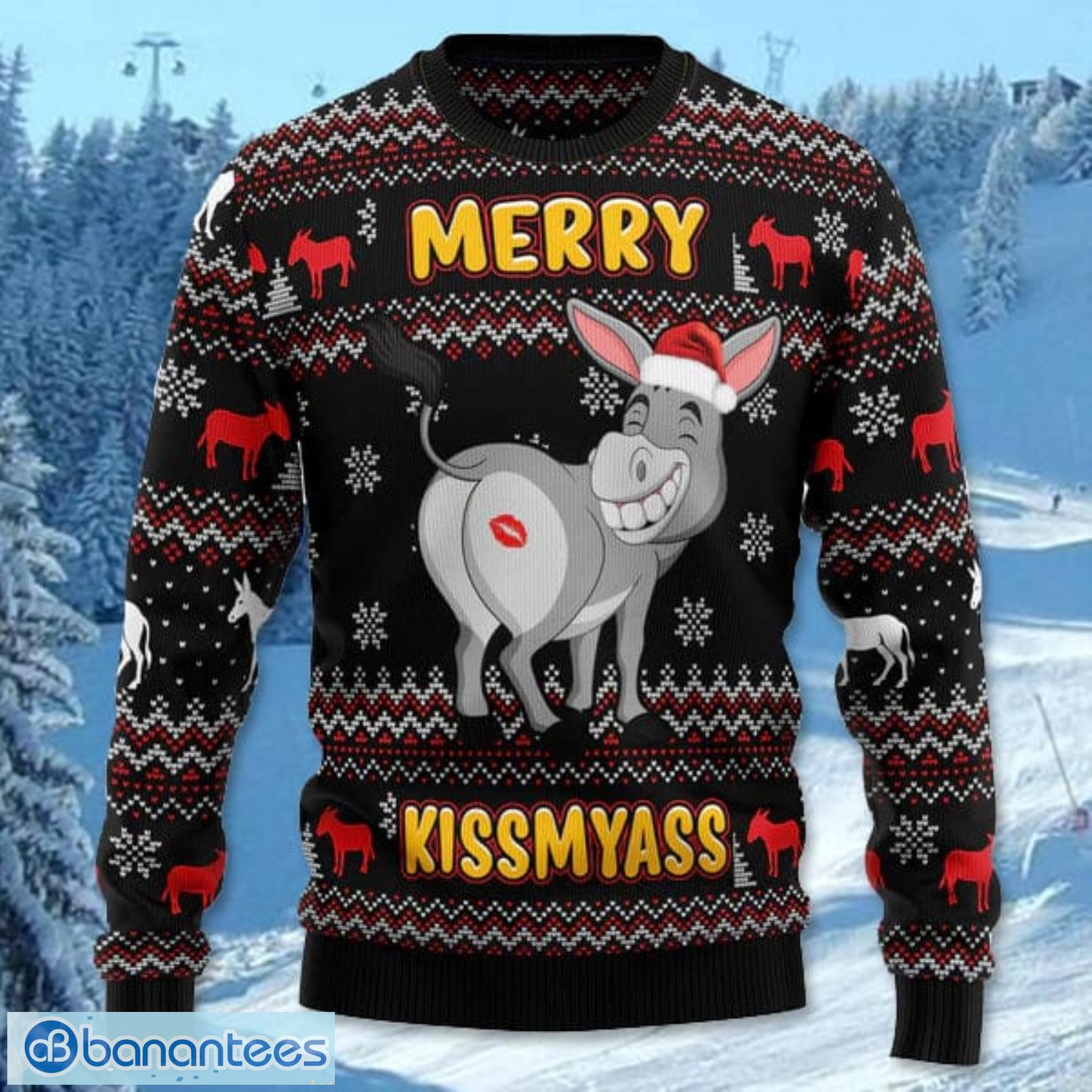 donkeys merry kissmyass all over printed 3d ugly christmas sweater noel men and women gift 1 image Donkeys Merry Kissmyass All Over Printed 3D Ugly Christmas Sweater Noel Men And Women Gift Product Photo 2