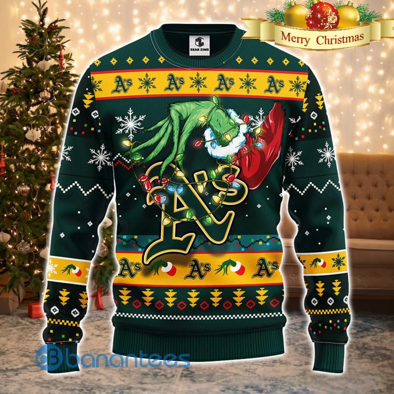 For MLB Fans Oakland Athletics Grinch Hand Funny Men And Women Christmas  Gift 3D Ugly Christmas Sweater - Banantees