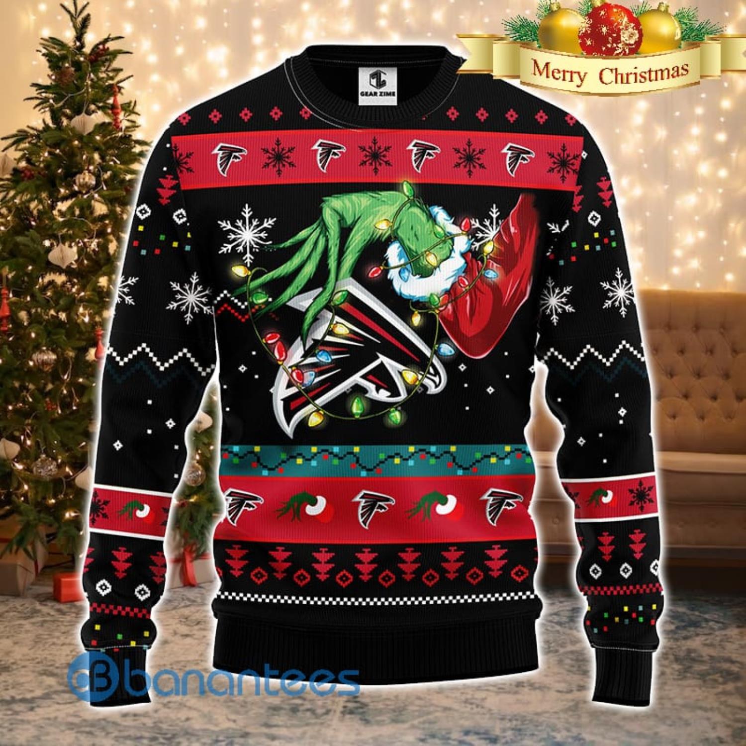 For NFL Fans Atlanta Falcons Grinch Hand Funny Men And Women Christmas Gift  3D Ugly Christmas Sweater - Banantees