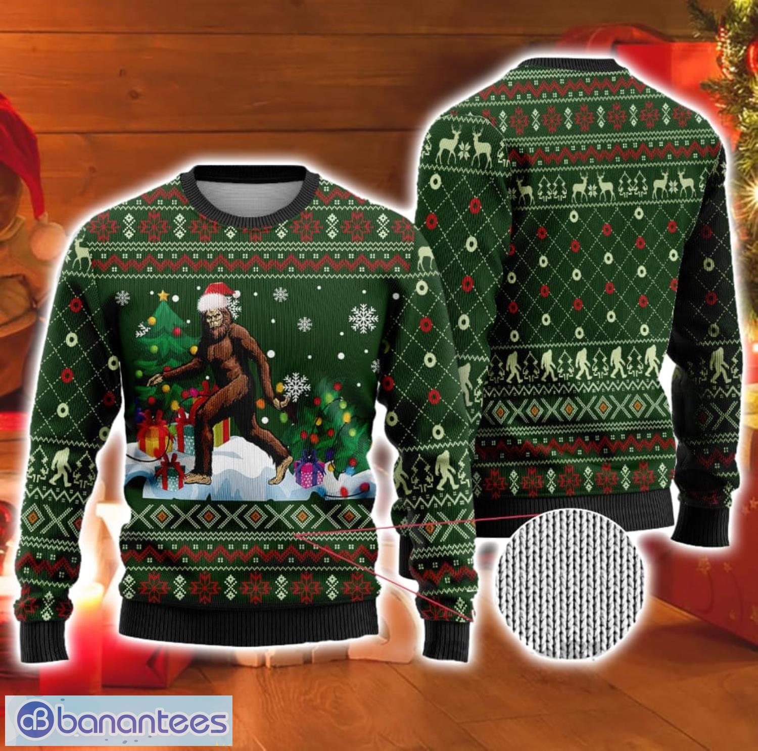 Funny Bigfoot Santasquatch Christmas Gift Ugly Christmas Sweater Product Photo 1