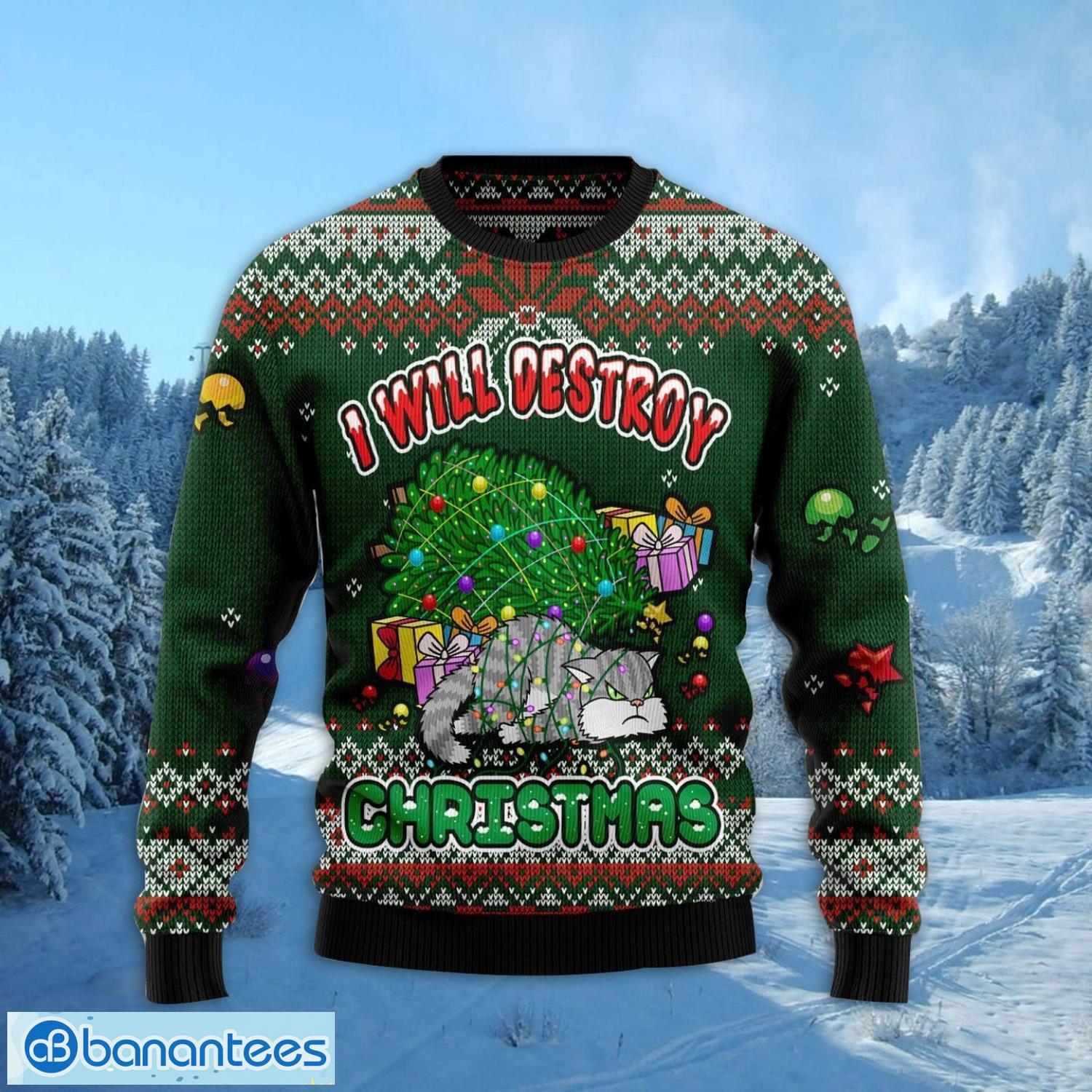 funny cat i will destroy christmas christmas gift ugly christmas sweater xmas holiday 1 image Funny Cat I Will Destroy Christmas Christmas Gift Ugly Christmas Sweater Xmas Holiday Product Photo 2