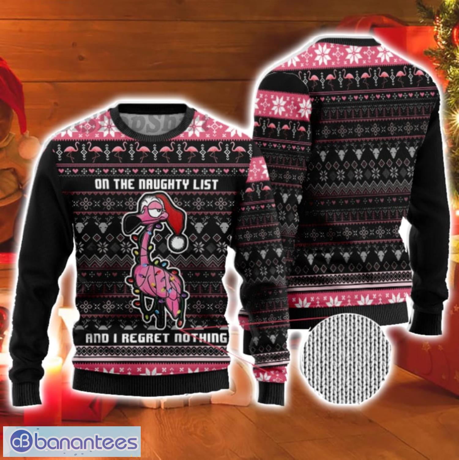 Funny Flamingo On The Naughty List Christmas Gift Ugly Christmas Sweater Product Photo 1
