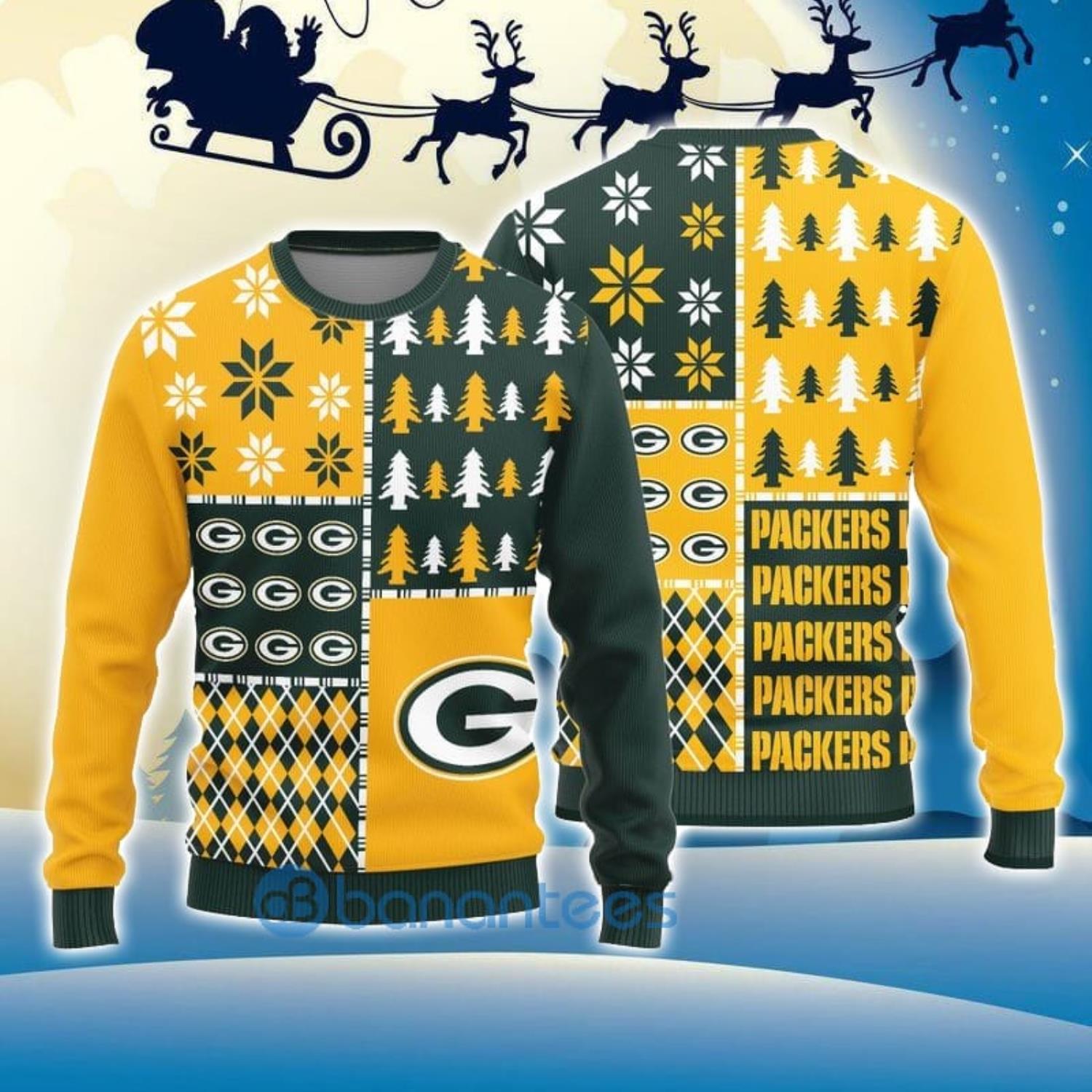 Green Bay Packers Skull Candy Cane Pattern Ugly Christmas Sweater Xmas Gift