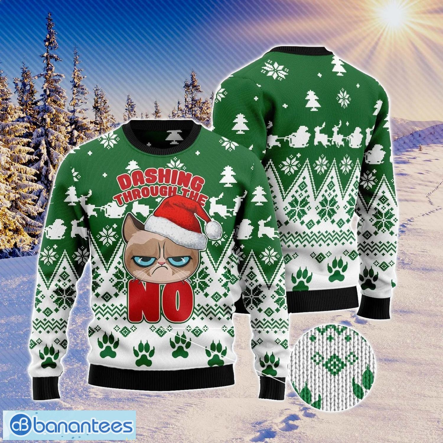 Grumpy Cat Dashing Through Christmas Gift Ugly Christmas Sweater Xmas Holiday Product Photo 1