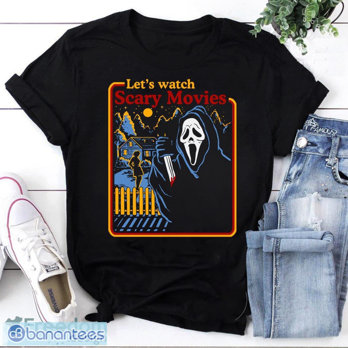 Halloween Let’s Watch Scary Movies Scream Horror Vintage T-Shirt Scary Movies Shirt Product Photo 1