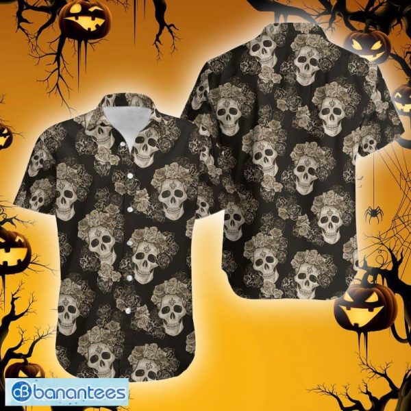 Halloween New Orleans Saints Mystery Skull And Flower Funny Hawaiian Shirt  Gift - Banantees