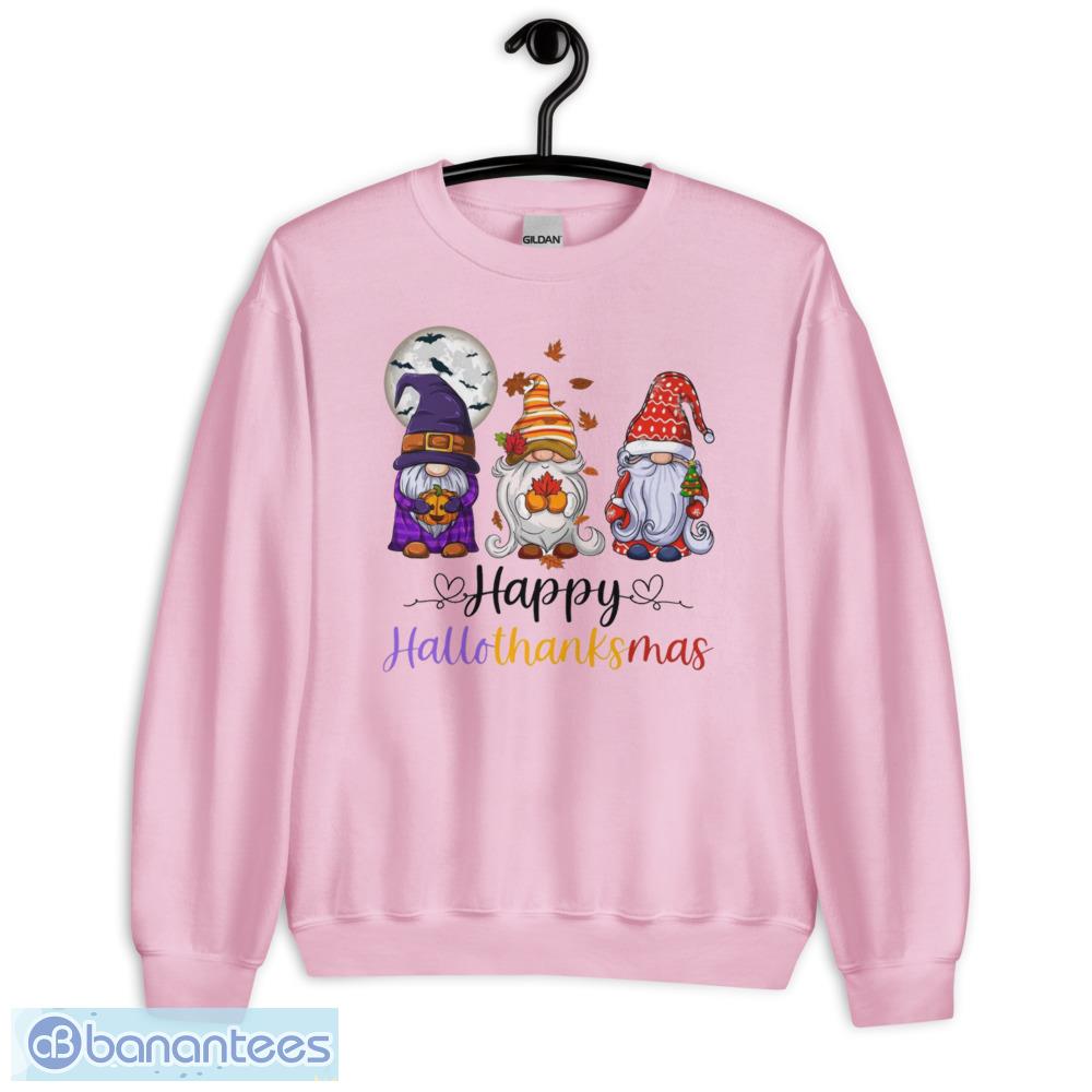 Happy Hallothanksmas Gnomes Halloween Merry Christmas T-Shirt - Unisex Heavy Blend Crewneck Sweatshirt-1