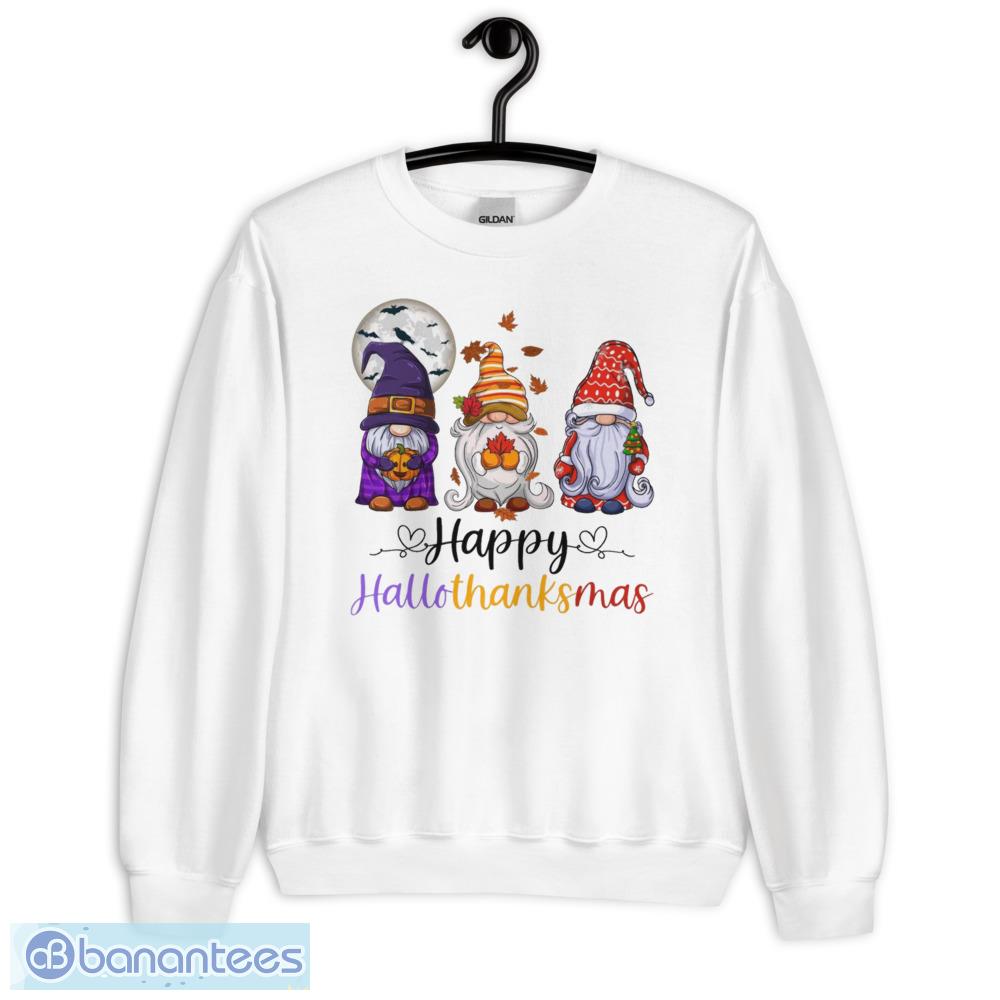 happy hallothanksmas gnomes halloween merry christmas t shirt 2 image Happy Hallothanksmas Gnomes Halloween Merry Christmas T-Shirt - Unisex Heavy Blend Crewneck Sweatshirt-2