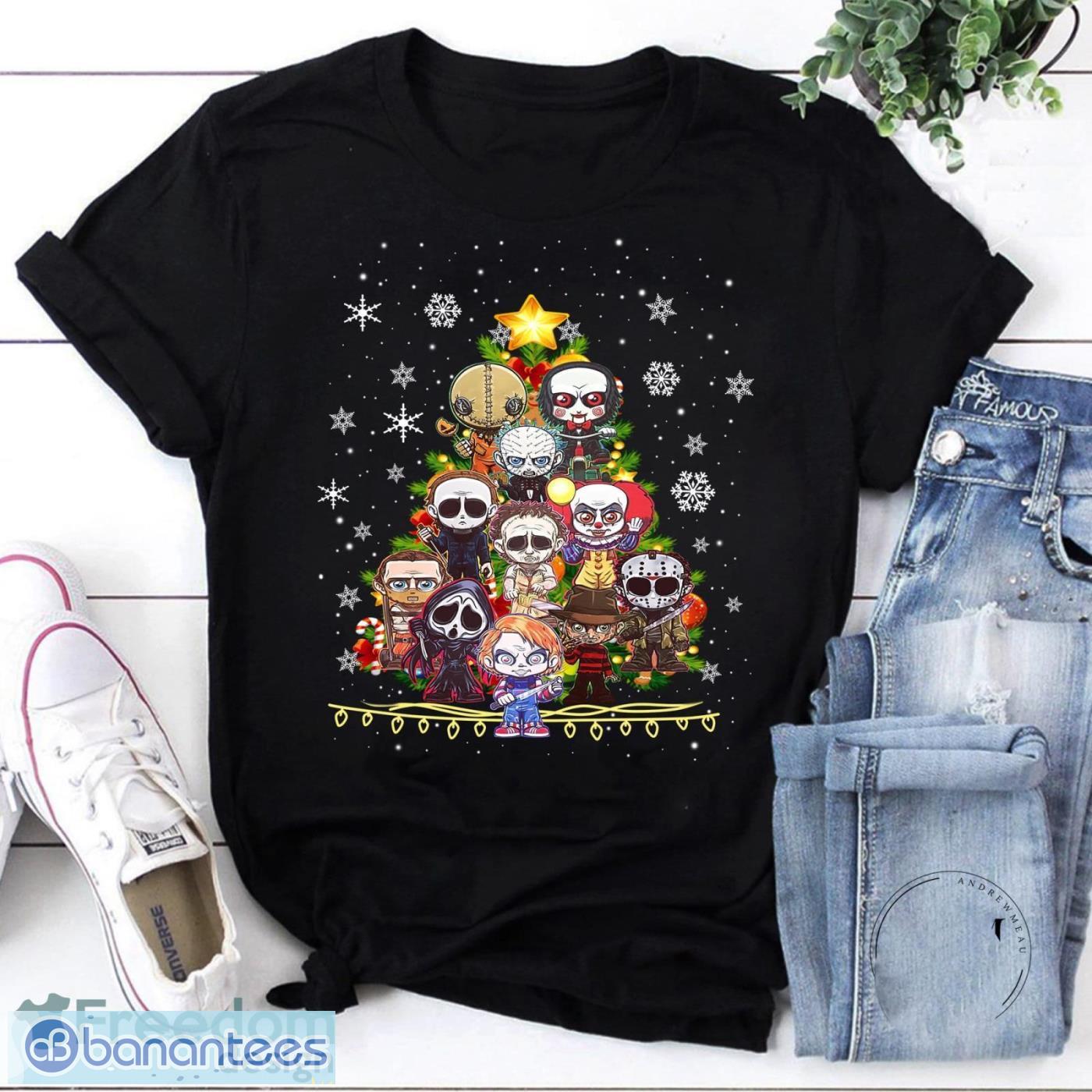Horror Christmas Halloween Character Tree Vintage t-Shirt Halloween Christmas Shirt Funny Horror Xmas Shirt Product Photo 1