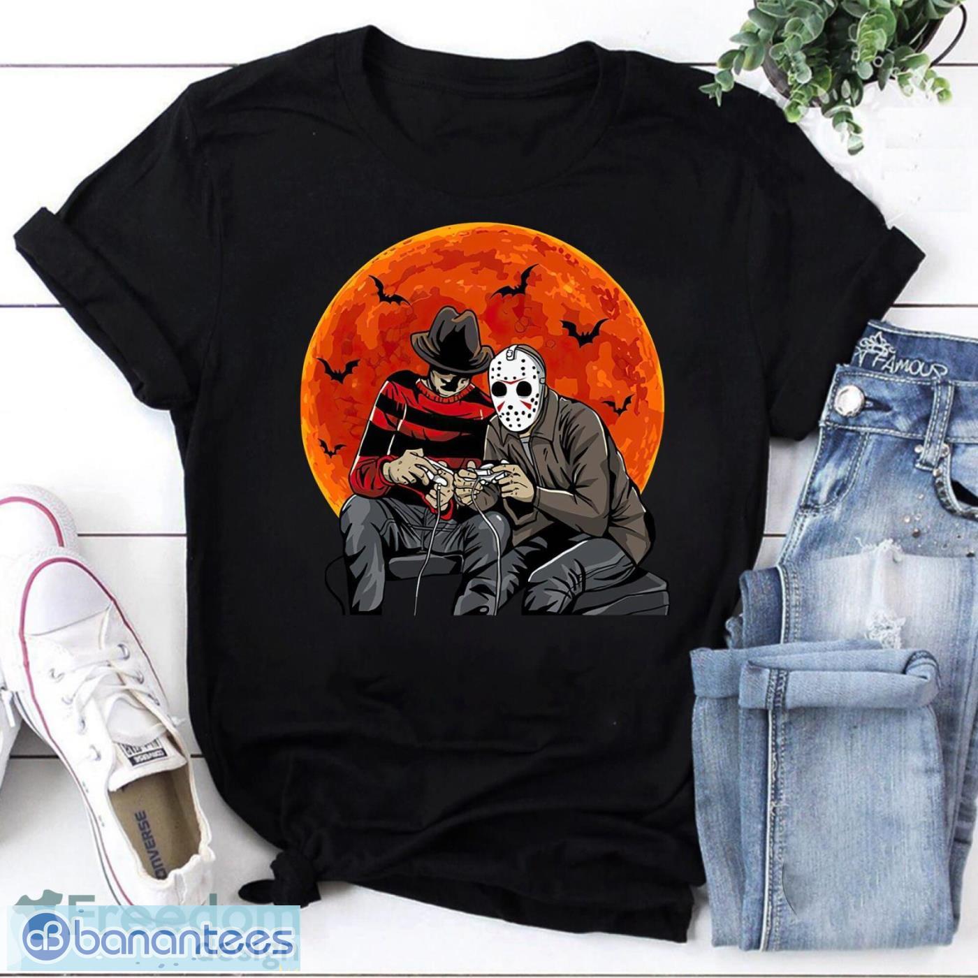Horror Scary Movie Villains Playing Video Games Vintage T-Shirt Friends Halloween Shirt Scary Halloween Product Photo 1